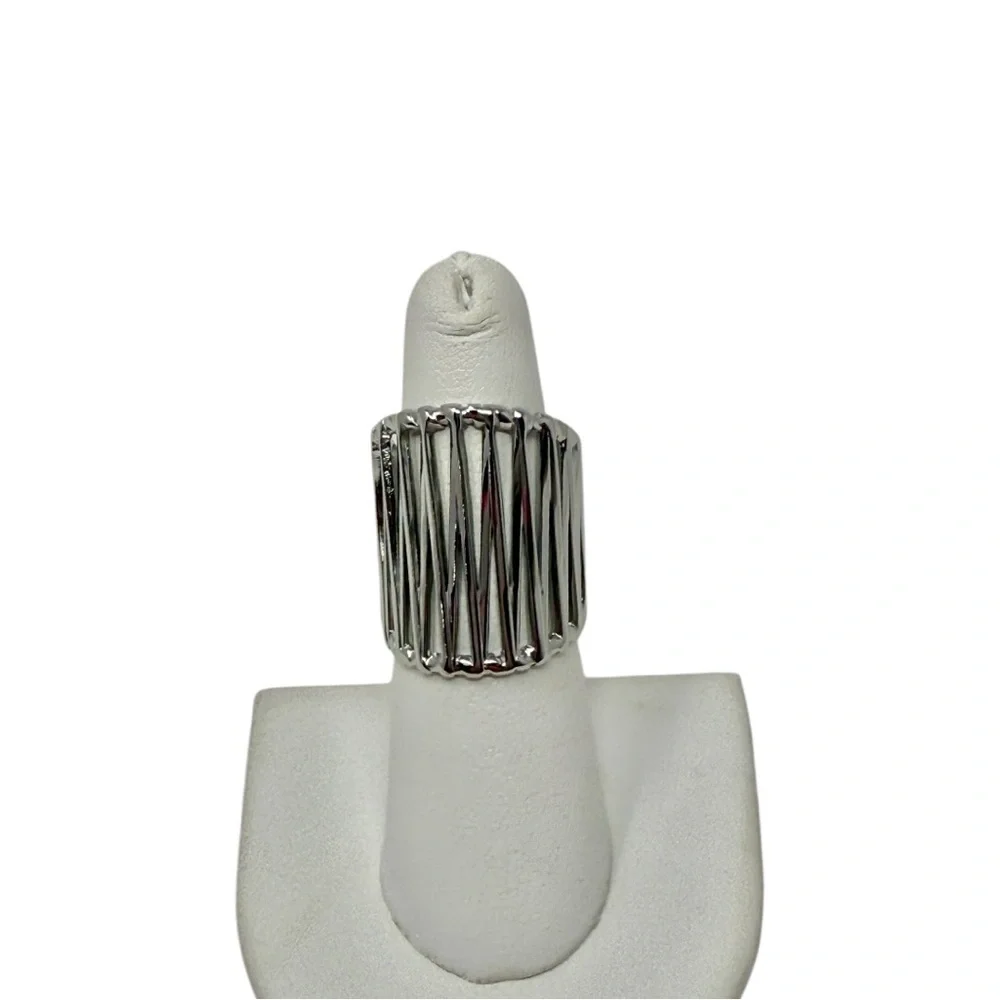 Silver Stainless Steel Wide Band Open Ring - Picture 5 of 9